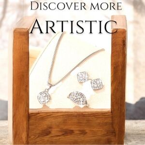 NEW 4pc Rhinestone Decor Ring, Earrings Necklace and Pendant